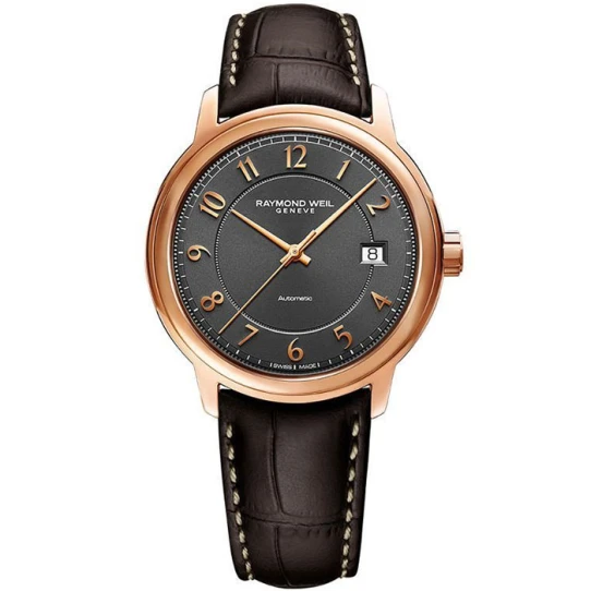 Мъжки ръчен часовник с автоматичен механизъм - корпус от Стомана - Естествена кожа - цвят Черен Кафяв