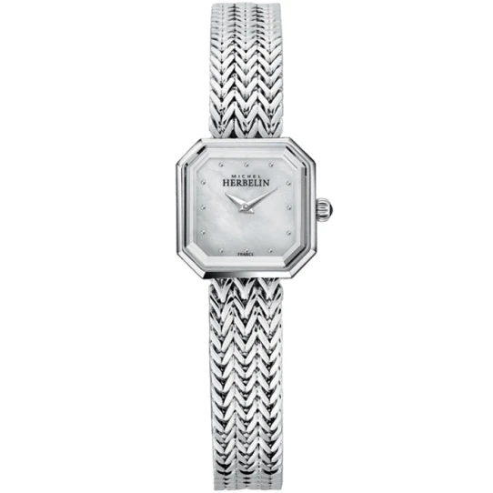 Дамски ръчен часовник с кварцов механизъм - корпус от Стомана - Стоманена верижка - цвят Седеф Сив