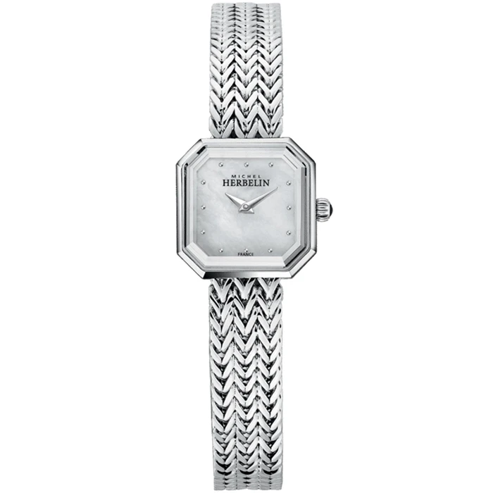 Дамски ръчен часовник с кварцов механизъм - корпус от Стомана - Стоманена верижка - цвят Седеф Сив