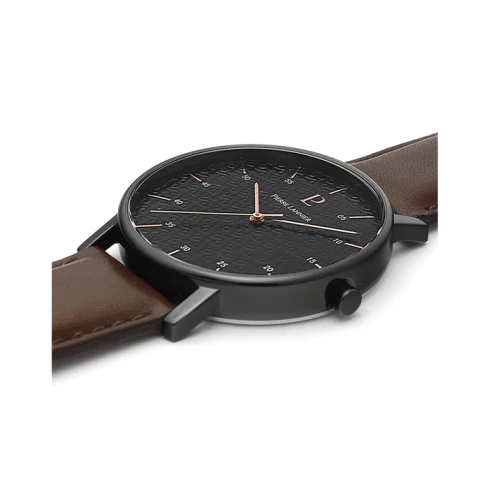 Мъжки ръчен часовник с кварцов механизъм - корпус от Стомана - Естествена кожа - цвят Черен Кафяв