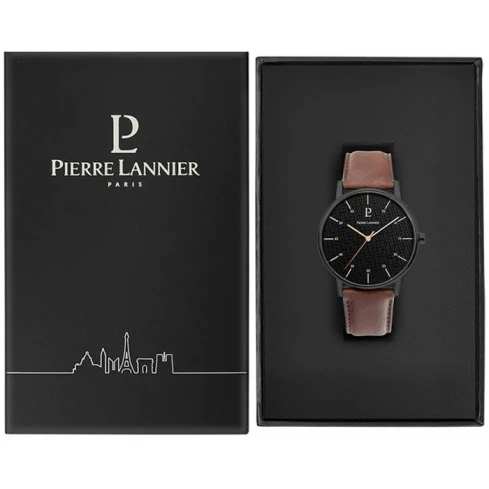 Мъжки ръчен часовник с кварцов механизъм - корпус от Стомана - Естествена кожа - цвят Черен Кафяв