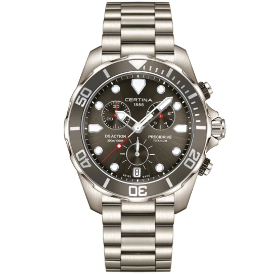 Мъжки ръчен часовник с кварцов механизъм - корпус от Титан - Титаниева верижка - цвят Сив Сив