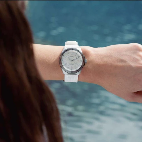 Дамски ръчен часовник с автоматичен механизъм - корпус от Стомана - Каучук - цвят Бял Бял