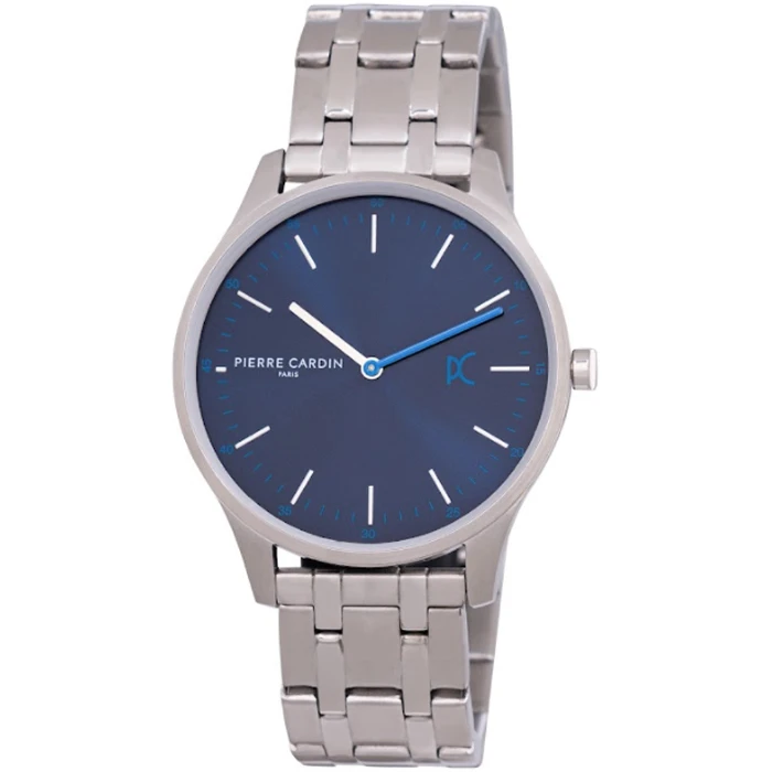 Мъжки ръчен часовник с кварцов механизъм - корпус от Стомана - Стоманена верижка - цвят Син Сив