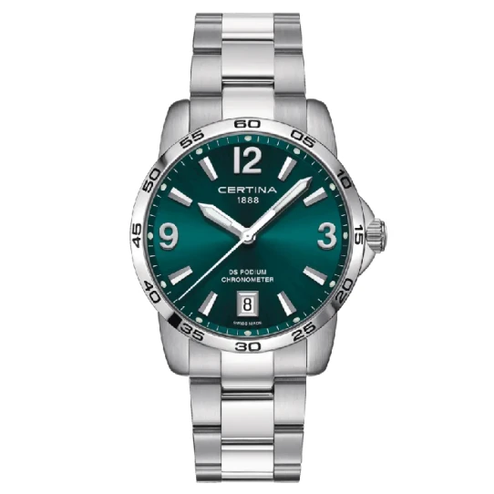 Мъжки ръчен часовник с кварцов механизъм - корпус от Стомана - Стоманена верижка - цвят Зелен Сив