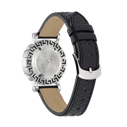 Дамски ръчен часовник с кварцов механизъм - корпус от Стомана - Естествена кожа - цвят Черен Черен