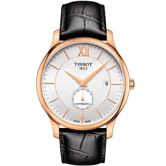 Мъжки ръчен часовник с автоматичен механизъм - корпус от Стомана - Естествена кожа - цвят Сребрист Черен