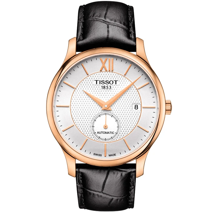 Мъжки ръчен часовник с автоматичен механизъм - корпус от Стомана - Естествена кожа - цвят Сребрист Черен