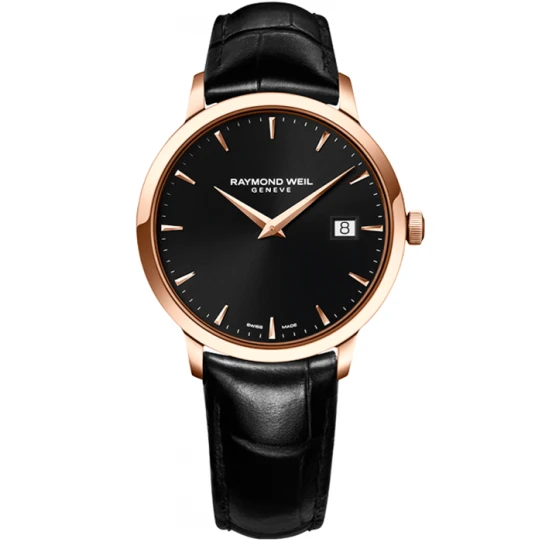 Мъжки ръчен часовник с кварцов механизъм - корпус от Стомана - Естествена кожа - цвят Черен Черен