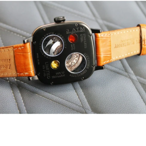 Мъжки ръчен часовник с автоматичен механизъм - корпус от Стомана - Естествена кожа - цвят Черен Кафяв