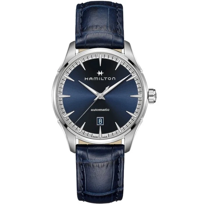 Мъжки ръчен часовник с автоматичен механизъм - корпус от Стомана - Естествена кожа - цвят Син Син