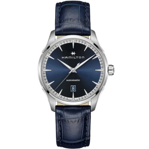 Мъжки ръчен часовник с автоматичен механизъм - корпус от Стомана - Естествена кожа - цвят Син Син