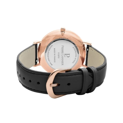 Дамски ръчен часовник с кварцов механизъм - корпус от Стомана - Естествена кожа - цвят Черен Черен