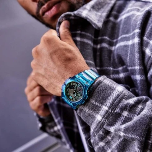 Мъжки ръчен часовник с кварцов механизъм - корпус от Полимер - Полимер - цвят Черен Тюркоаз