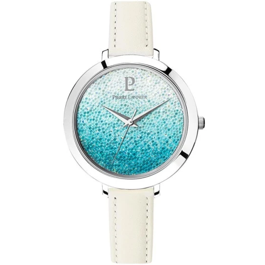 Дамски ръчен часовник с кварцов механизъм - корпус от Стомана - Естествена кожа - цвят Син Бял