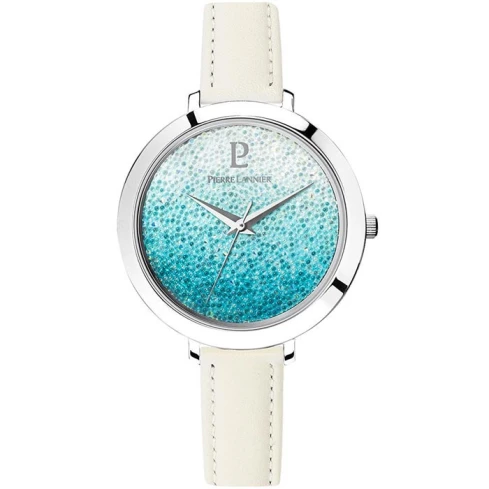 Дамски ръчен часовник с кварцов механизъм - корпус от Стомана - Естествена кожа - цвят Син Бял