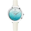 Дамски ръчен часовник с кварцов механизъм - корпус от Стомана - Естествена кожа - цвят Син Бял