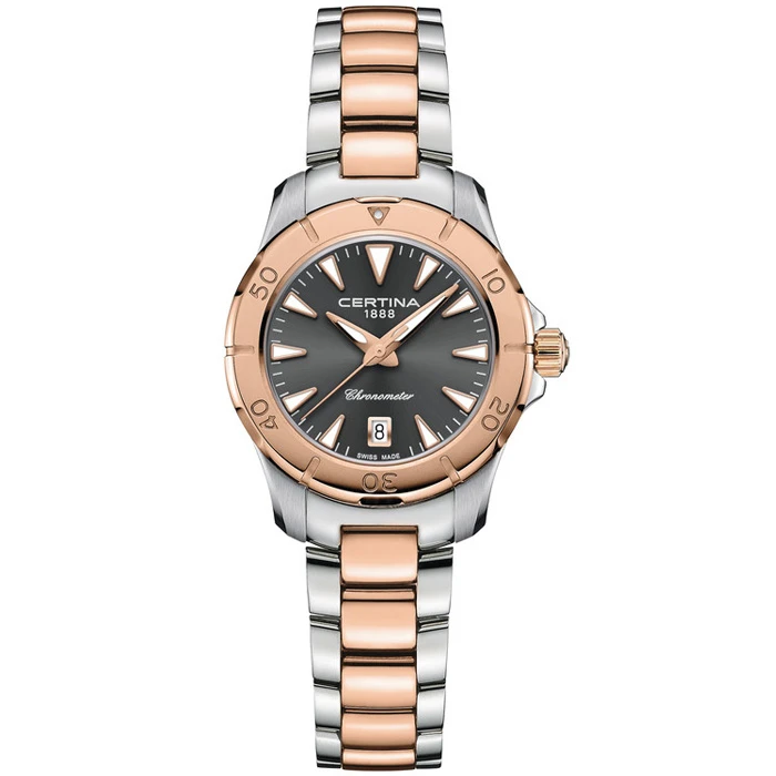 Certina C032.951.22.081.00 DS Action - Дамски ръчен часовник с кварцов механизъм - корпус от Стомана - Стоманена верижка - цвят Черен Розово Злато