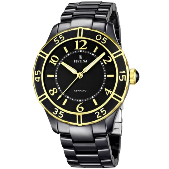 Дамски ръчен часовник с кварцов механизъм - корпус от Стомана и керамика - Стоманена верижка - цвят Черен Черен