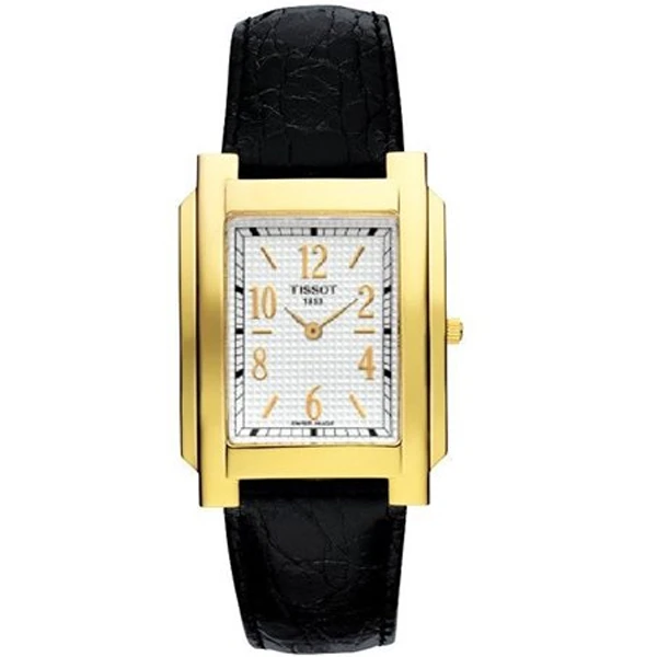 Мъжки ръчен часовник с кварцов механизъм - корпус от Жълто злато 18К - Естествена кожа - цвят Бял Черен