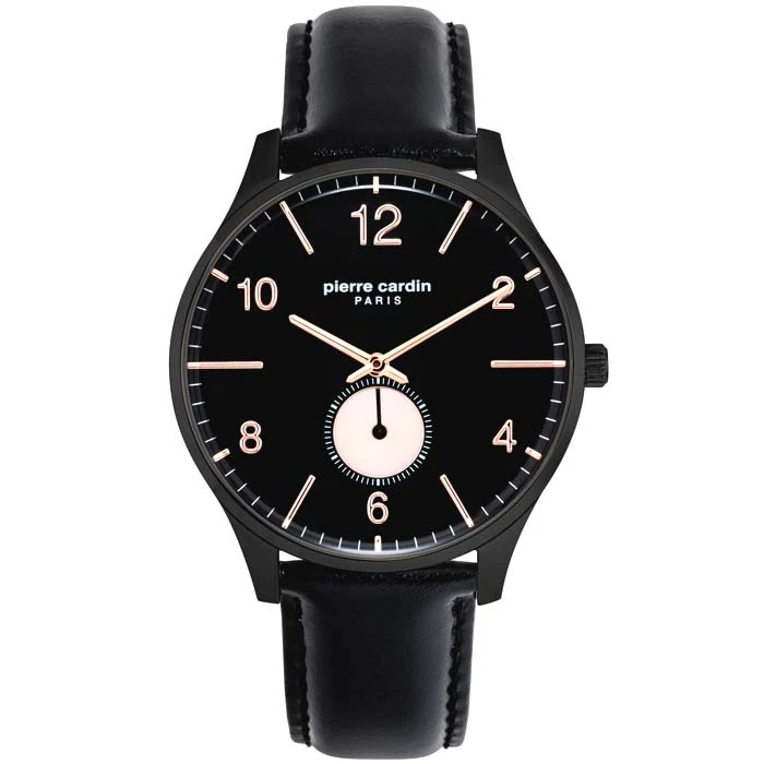 Мъжки ръчен часовник с кварцов механизъм - корпус от Стомана - Естествена кожа - цвят Черен Черен