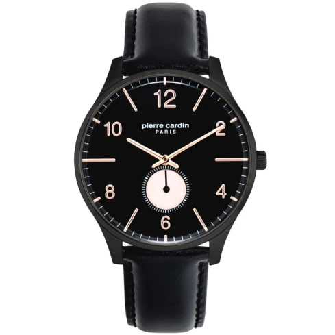 Мъжки ръчен часовник с кварцов механизъм - корпус от Стомана - Естествена кожа - цвят Черен Черен