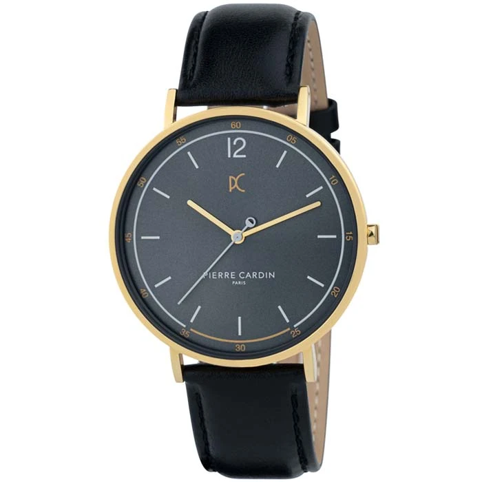 Мъжки ръчен часовник с кварцов механизъм - корпус от Стомана - Естествена кожа - цвят Сив Черен