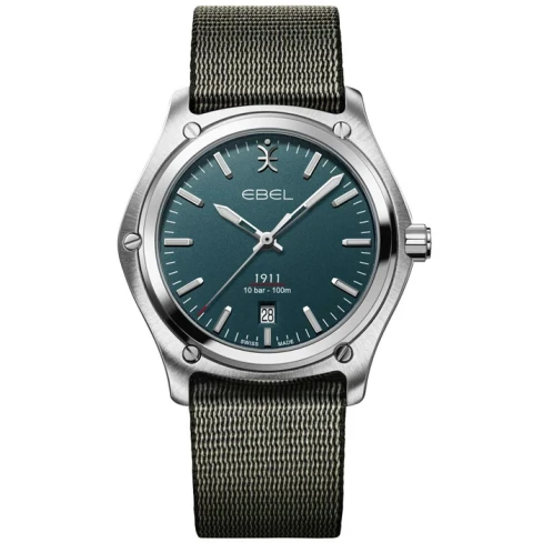 Мъжки ръчен часовник с кварцов механизъм - корпус от Стомана - Стоманена верижка - цвят Зелен Сив