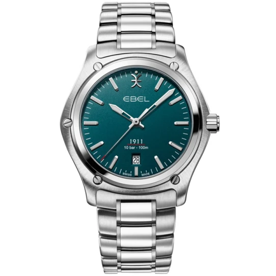 Мъжки ръчен часовник с кварцов механизъм - корпус от Стомана - Стоманена верижка - цвят Зелен Сив