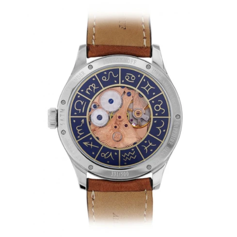 Мъжки ръчен часовник с механичен механизъм - корпус от Стомана - Естествена кожа - цвят Син Кафяв