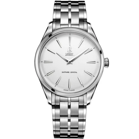 Мъжки ръчен часовник с кварцов механизъм - корпус от Стомана - Стоманена верижка - цвят Бял Сив