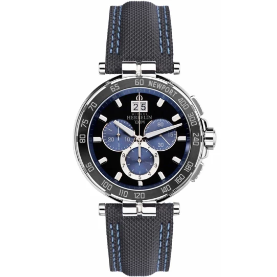 Мъжки ръчен часовник с кварцов механизъм - корпус от Стомана - Текстил и естествена кожа - цвят Черен Син