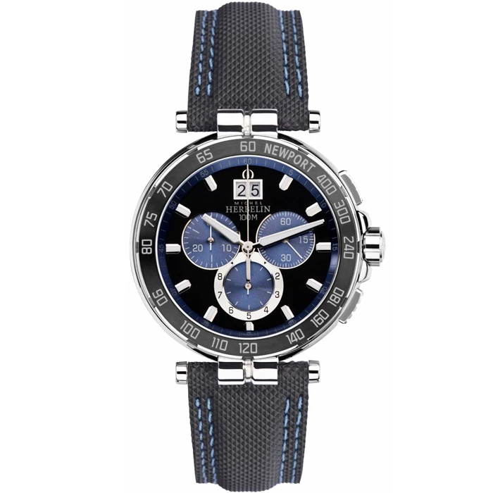 Мъжки ръчен часовник с кварцов механизъм - корпус от Стомана - Текстил и естествена кожа - цвят Черен Син