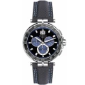 Мъжки ръчен часовник с кварцов механизъм - корпус от Стомана - Текстил и естествена кожа - цвят Черен Син