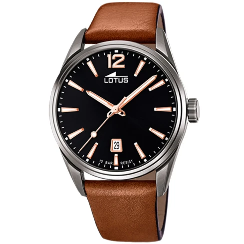 Мъжки ръчен часовник с кварцов механизъм - корпус от Стомана - Естествена кожа - цвят Черен Кафяв