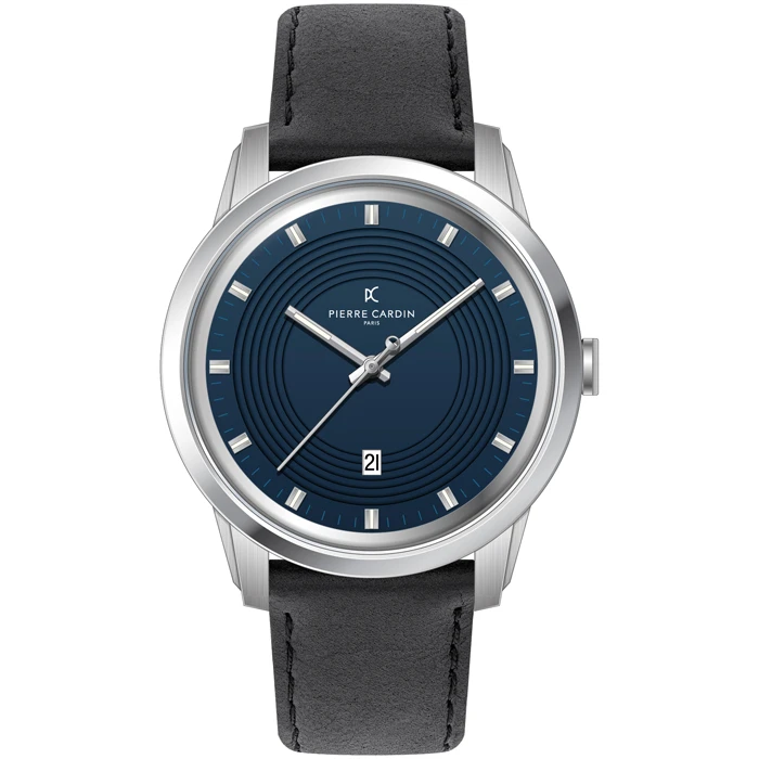 Мъжки ръчен часовник с кварцов механизъм - корпус от Стомана - Естествена кожа - цвят Син Черен