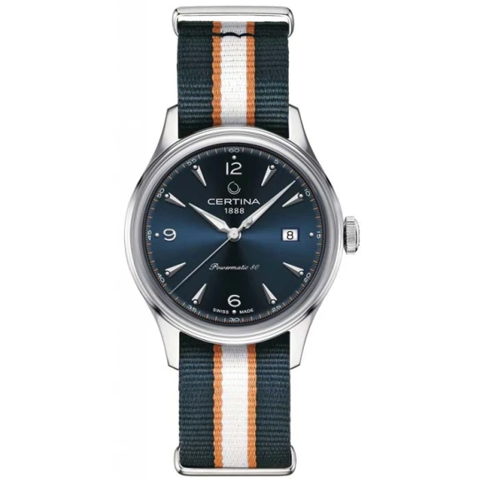 Мъжки ръчен часовник с автоматичен механизъм - корпус от Стомана - Нато каишка - цвят Син Бял