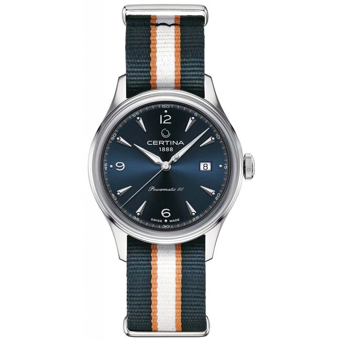 Мъжки ръчен часовник с автоматичен механизъм - корпус от Стомана - Нато каишка - цвят Син Бял