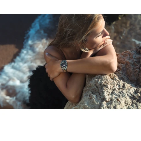 Дамски ръчен часовник с автоматичен механизъм - корпус от Стомана - Стоманена верижка - цвят Седеф Злато