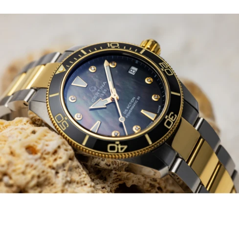 Дамски ръчен часовник с автоматичен механизъм - корпус от Стомана - Стоманена верижка - цвят Седеф Злато