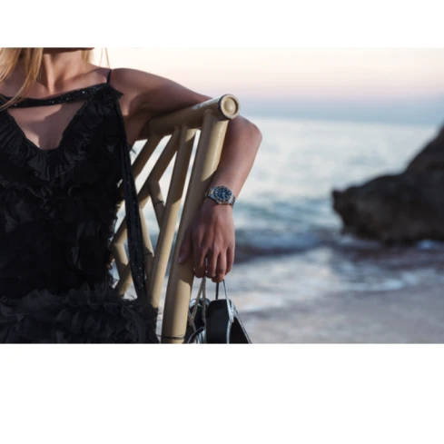 Дамски ръчен часовник с автоматичен механизъм - корпус от Стомана - Стоманена верижка - цвят Седеф Злато