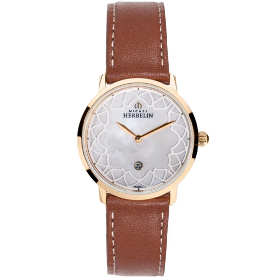 Дамски ръчен часовник с кварцов механизъм - корпус от Стомана - Стоманена верижка - цвят Седеф Кафяв