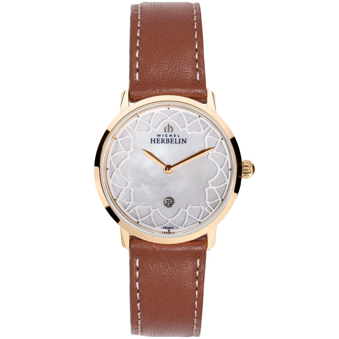 Дамски ръчен часовник с кварцов механизъм - корпус от Стомана - Стоманена верижка - цвят Седеф Кафяв