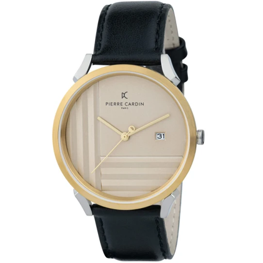 Мъжки ръчен часовник с кварцов механизъм - корпус от Стомана - Естествена кожа - цвят Бежов Черен