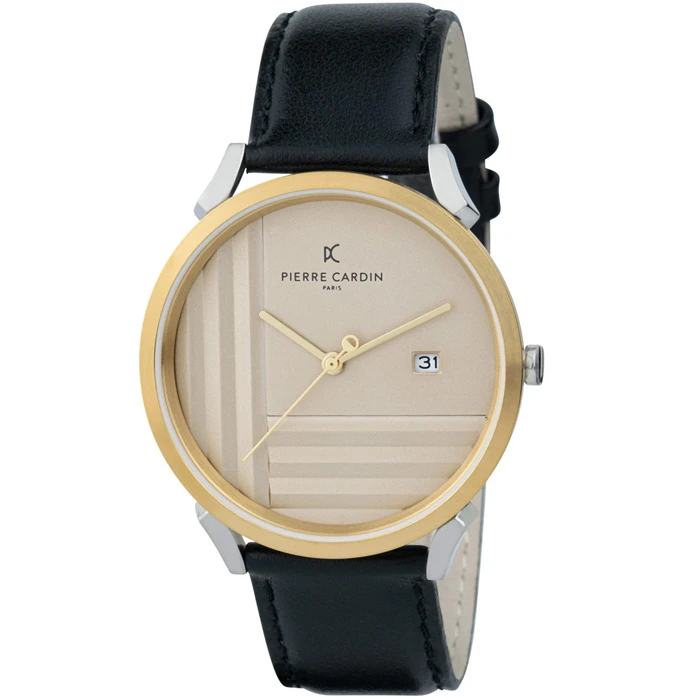 Мъжки ръчен часовник с кварцов механизъм - корпус от Стомана - Естествена кожа - цвят Бежов Черен