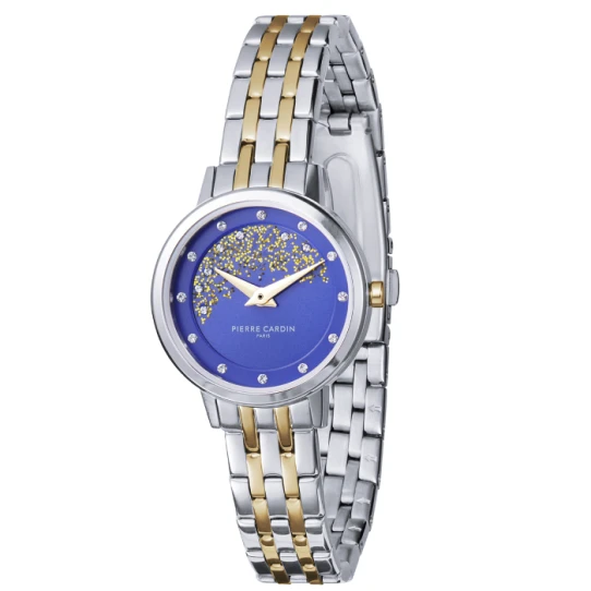 Дамски ръчен часовник с кварцов механизъм - корпус от Стомана - Стоманена верижка - цвят Син Злато