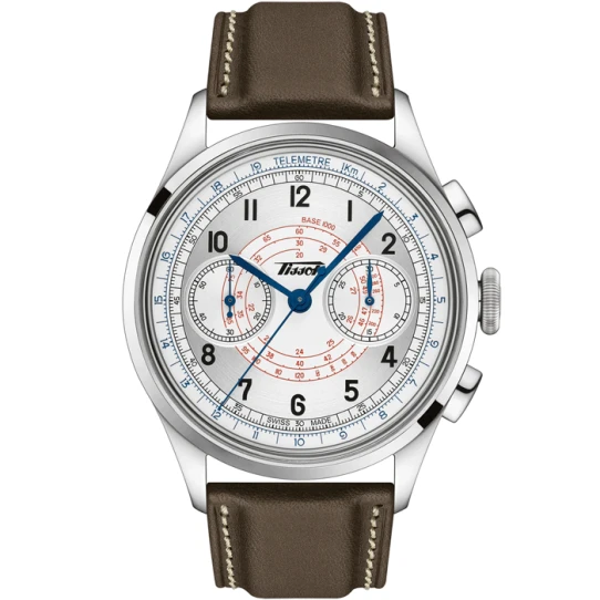 Мъжки ръчен часовник с автоматичен механизъм - корпус от Стомана - Естествена кожа - цвят Бял Кафяв