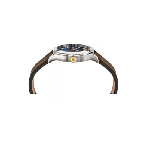 Мъжки ръчен часовник с кварцов механизъм - корпус от Стомана - Синтетична кожа - цвят Син Кафяв