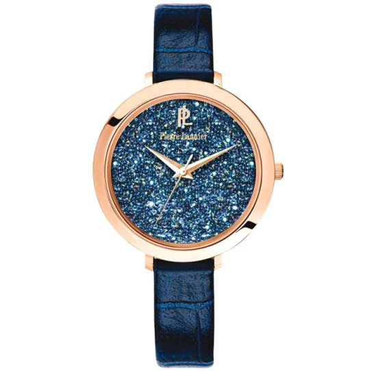 Дамски ръчен часовник с кварцов механизъм - корпус от Стомана - Естествена кожа - цвят Син Син