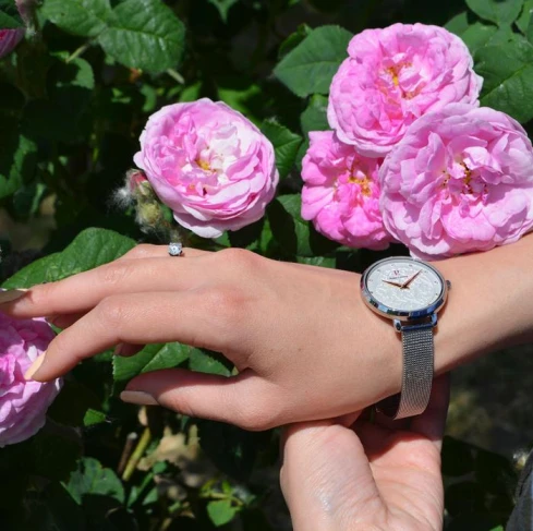 Дамски ръчен часовник с кварцов механизъм - корпус от Стомана - Меш - цвят Бял Сив